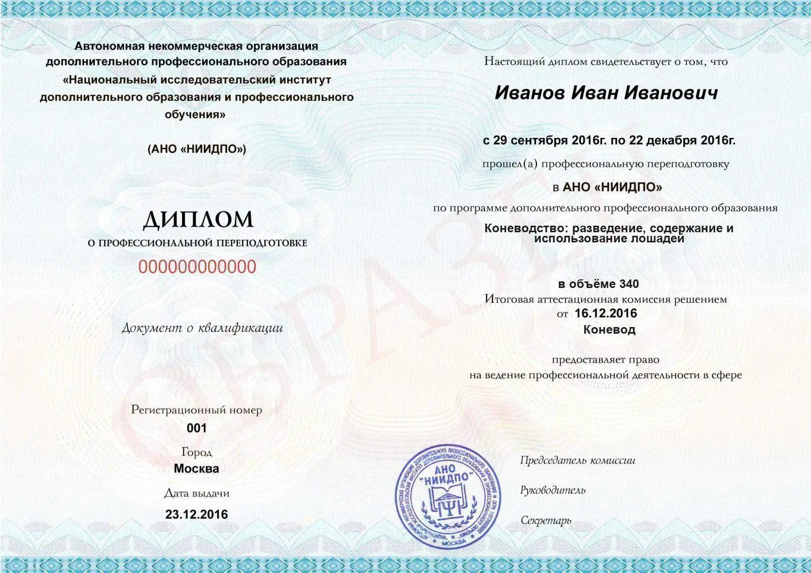 Диплом о дополнительном профессиональном образовании