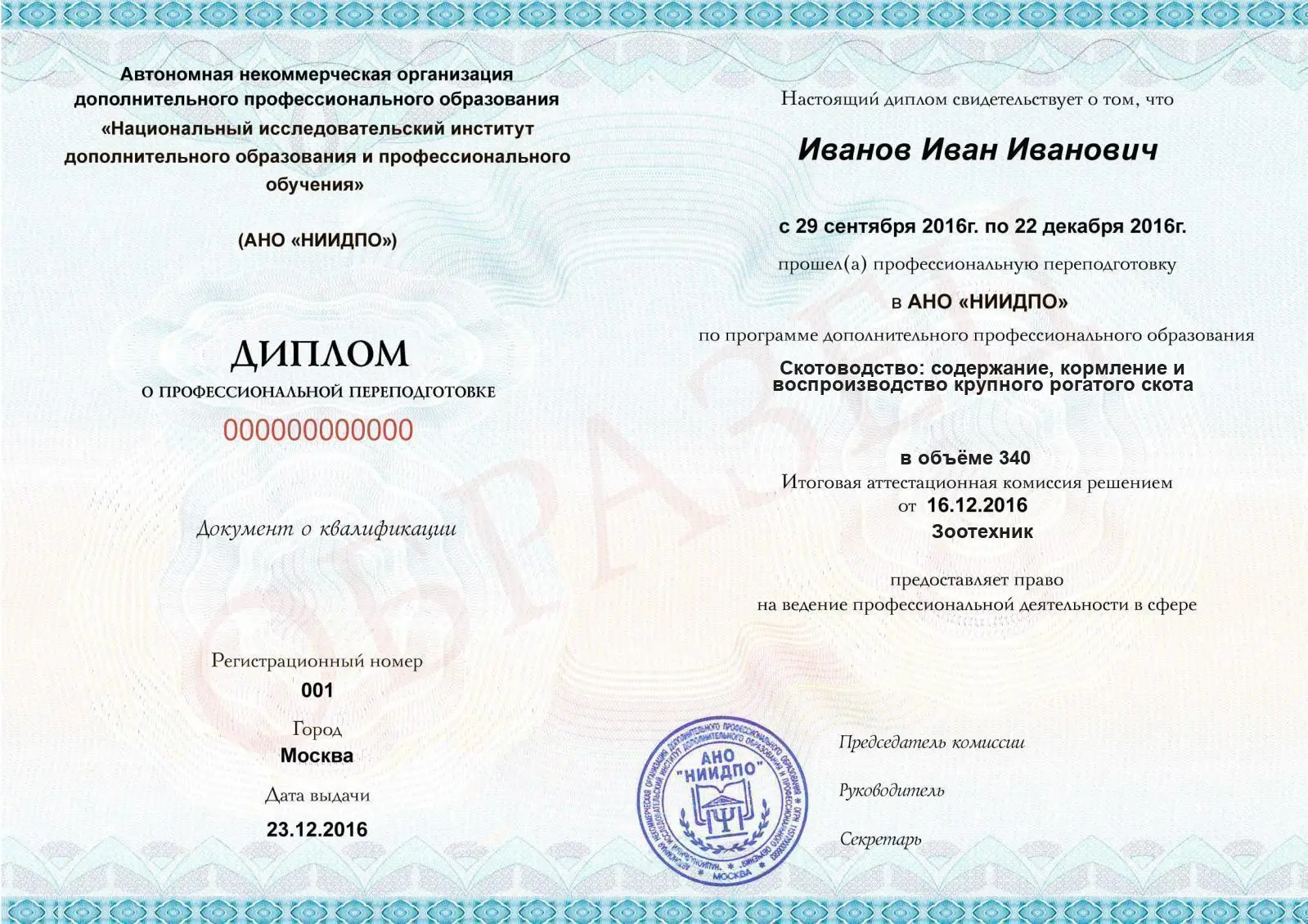 Диплом о дополнительном профессиональном образовании